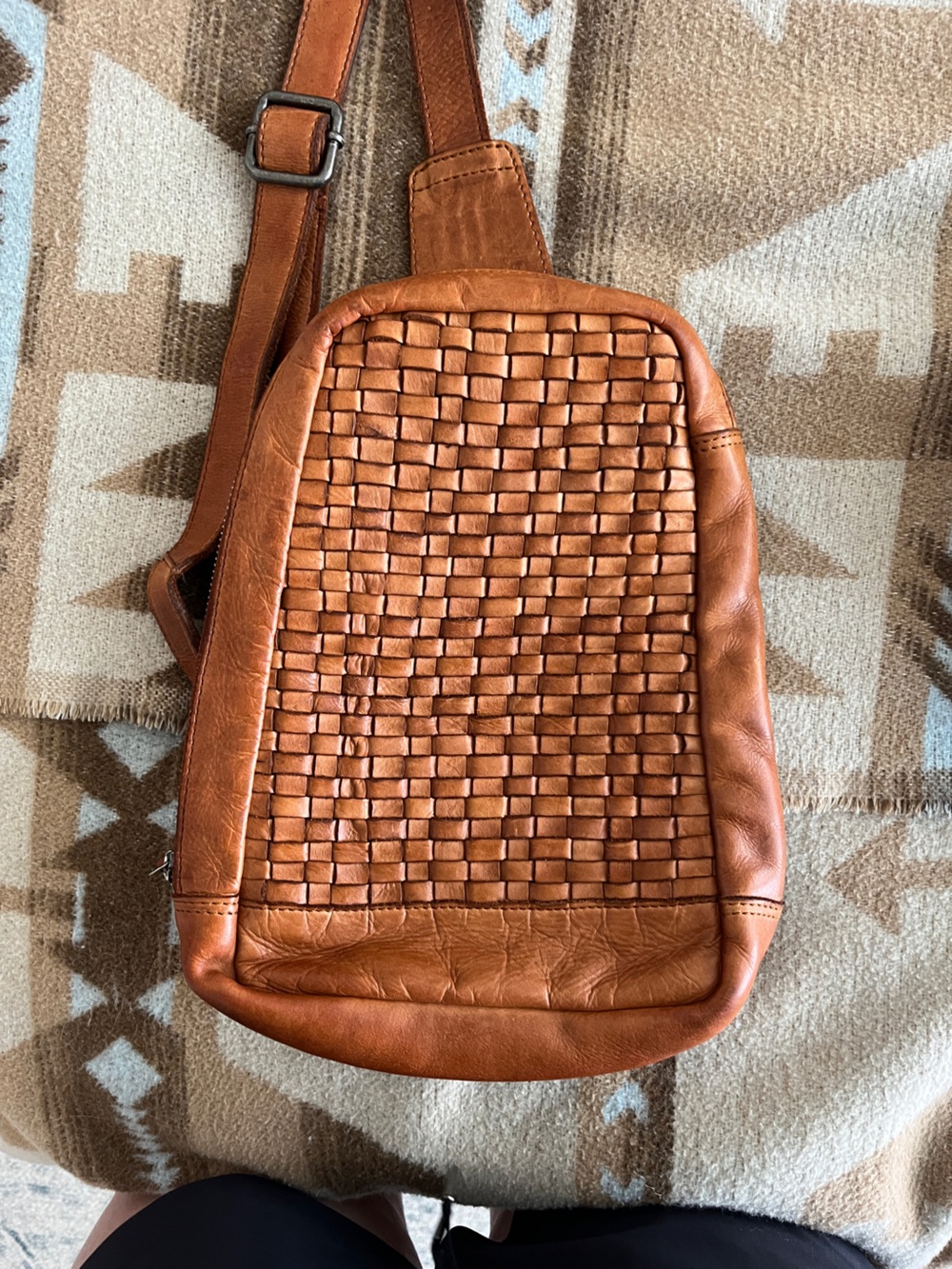 Vilenca Woven Leather Crossbody Sling Bag - Cognac Brown - Picture 2 of 5